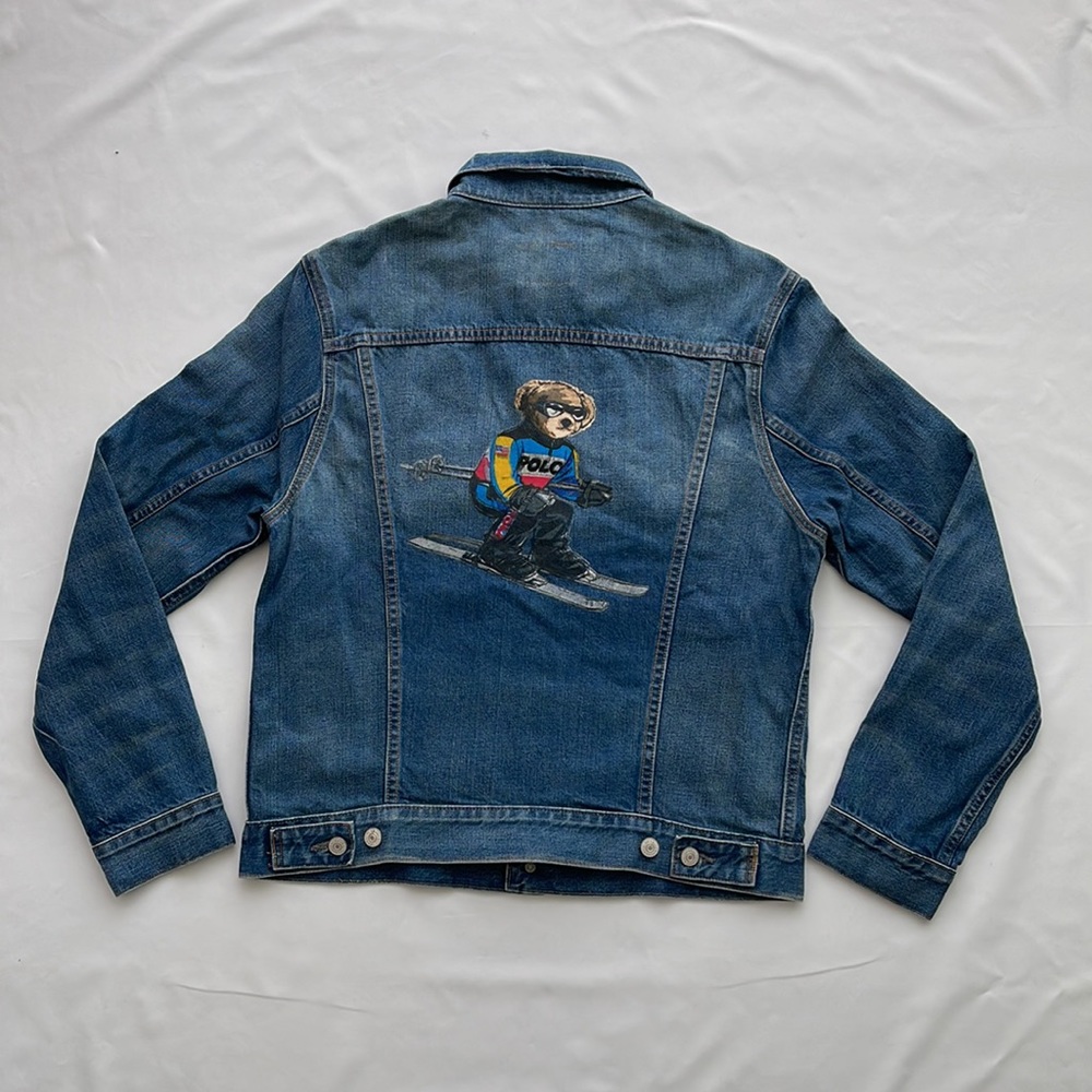 Polo Ralph Lauren Mens Alpine Racing Polo Ski Bear Denim Trucker Jacket Sz M New